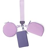 QEWORANE Mini Zip Around Wristlet Wallet for Women Dual Detachable Keychain Wristlet Wallet Water-Resistant Nylon pouch Small Cute coin purse Zippe Compact Card Holder for Handbags (Purple 3)
