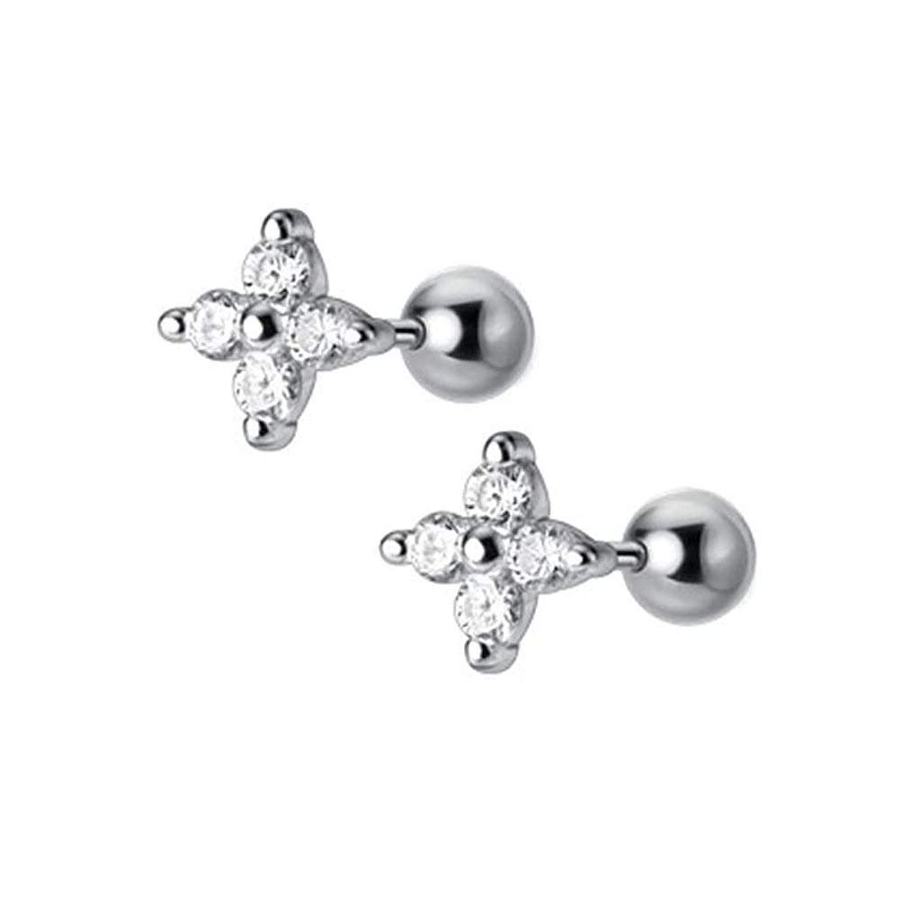 18G Cubic Zirconia Mini Flower Stud Earrings S925 Sterling Silver Fashion CZ Crystal Cartilage Ball Earring Screw Back Helix Tragus Piercing Jewelry for Women Girls Hypoallergenic (Silver)