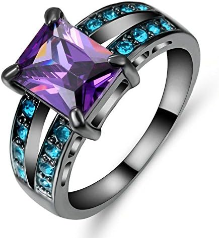 Yupha Purple Amethyst Wedding Ring 10KT Black Gold Filled Size 8
