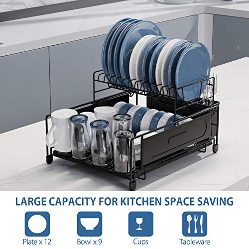 Dish-Drying-Rack-Cambond-Dish-Rack-and-Drainboard-Set-2-Tier-Dish-Rack-for-Kitchen-Counter-Rustproof-Dish-Drainer-with-Utensil-Holder-and-Cup-Holder-188-x-13-x-976-IN-Black
