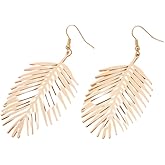 Golden Palm Leaf Dangle Earrings for Women Boho Tropical Plant Earrings