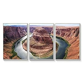 Floating Framed Canvas Wall Art for Living Room, Bedroom Landscape Gorge Mountain River Grassland Canvas Prints for Home Decoration Ready to Hang - 16"x24"x3 Panels