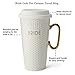 White Ceramic Travel Mug & Lid: 18 Oz Coffee Mug for Bride - White & Gold Bridal Mug with Handle