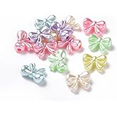DanLingJewelry Approx 590Pcs Random Colorful Acrylic Bow Beads Imitation Pearl Bowknot Beads for DIY Bracelets Necklaces Making
