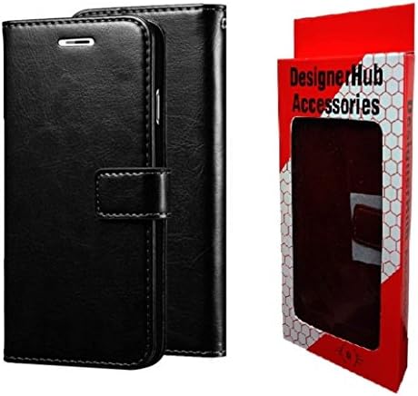 Designer Hub Samsung Galaxy Note 5 Flip Flap Cover Case with Stand/Wallet/Card Holder (Black)