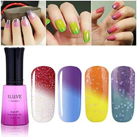 iLuve Long Lasting Soak Off Chameleon Temperature Colour Change Nail Polish with 60 Color Choices | 4 bottle with 12ml UV Gel Polish of Color #54044
