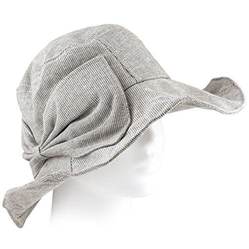Packable Summer Beach Sun Hat - Flexible Wide Wire Brim - Grey & White Stripe