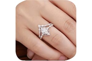 ZDIFDIC Platinum Plated Teardrop CZ Solitaire Engagement Ring Set Pear-shaped Bridal Rings Sets for Women Wishbone 'V' Cubic Zirconia Stackable Simulated Diamond Eternity Wedding Promise Band 6#