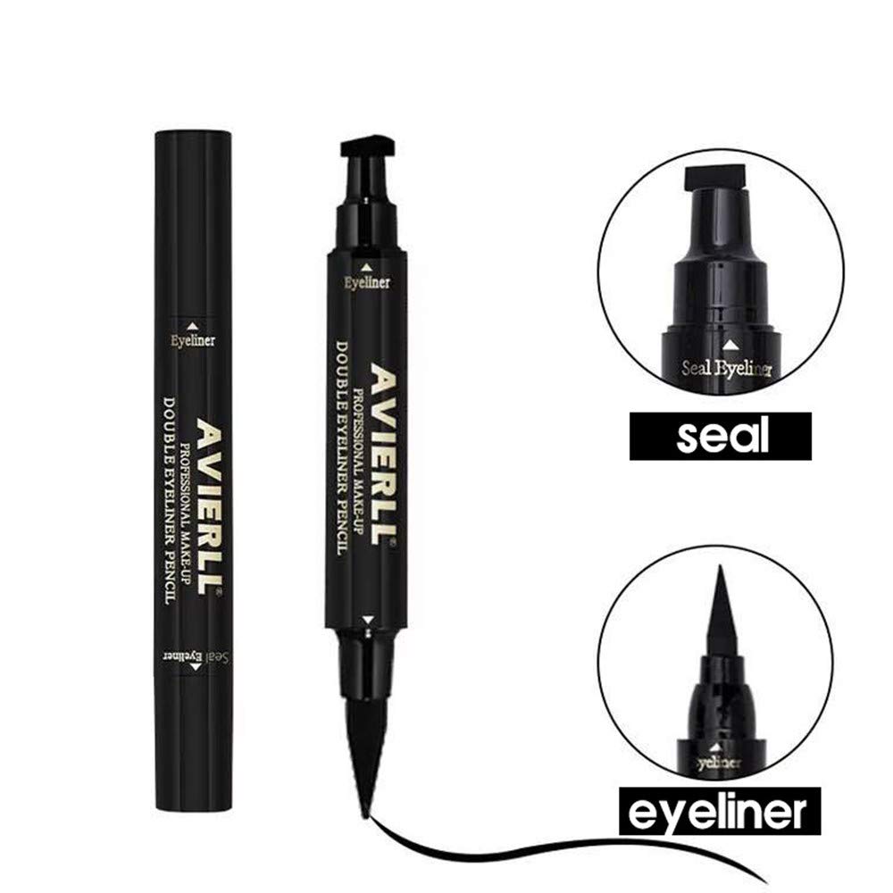 Liquid Eyeliner Stamp 2 Pack, 2 Double-sided Pens, Winged Liquid Eyeliner Stamp & Pencil, Vamp Style Wing, Smudgeproof, Waterproof, Long-lasting, No Dripping (10mm Classic Black)