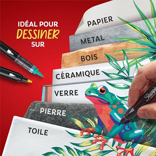 Marqueurs Créatifs feutres acrylique | Pointe pinceau | Feutres de coloriage adulte à base d’eau idéal pour coloriage mystère, scrapbooking, dessiner, etc. | Lilas | Lot de 6