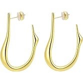ENVYOU Chunky Gold Plated Hoop Earrings for Women - 14K Plated Large U-Shape Drop Dangle Statement Earrings, Trendy Oversized Hypoallergenic Jewelry, Elegant Wedding Gift