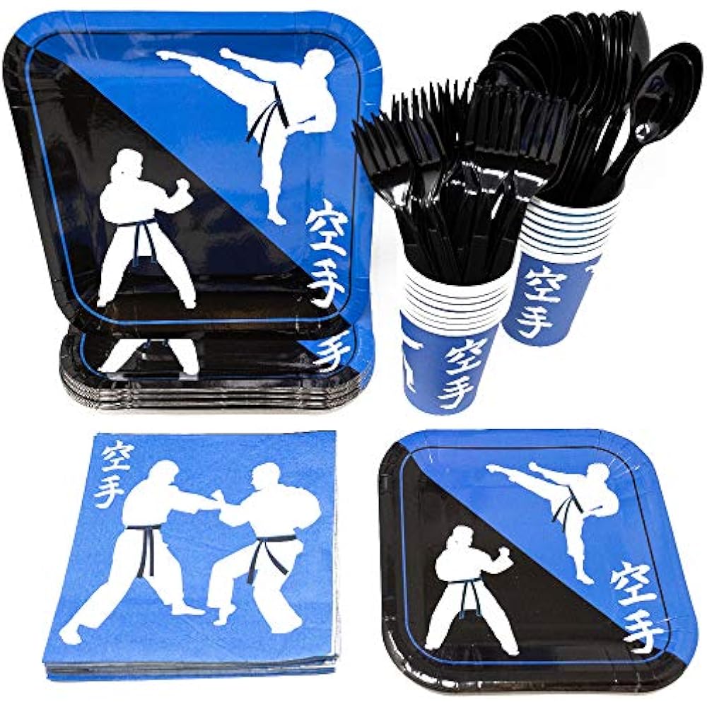Blue Party Packs Orchards Karate Supplies (113+ Pieces For 16 Guests