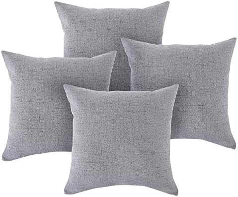 CHANODUG Linen Pillow Covers 20 x 20 Inch Sets of 4 Dark gray Decorative Square Throw Pillow Cover Cushion Case Sofa Durable Modern Stylish Linen Grey Throw Cushion Covers Hidden Zipper