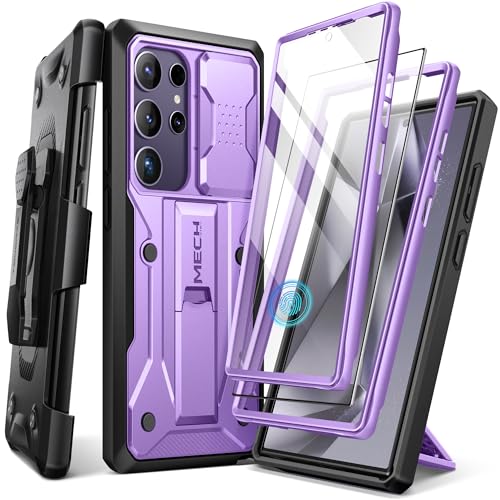 TONGATE for Samsung Galaxy S24 Ultra Case, [Built-in Slide Camera Cover & Screen Protector] [2 Front Frames] Full-Body Heavy Duty Shockproof S24 Ultra Phone Case with Stand & Belt Clip Holster, Purple