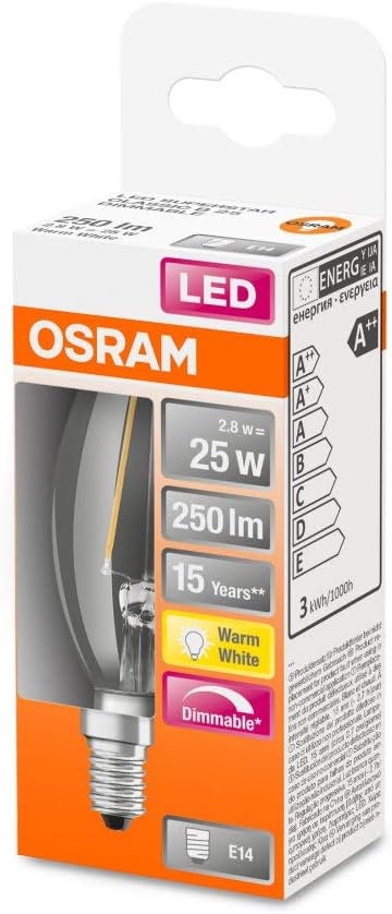 OSRAM LED Lamps, Classic Bulb, dimmable, 2.8 W, Frosted, Set of 10, Candle 25 W-Replacement E14 - Image 4