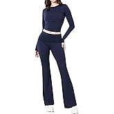 ZOOSIXX Women's 2 Piece Pajama Set Lounge Sets Crop Top Flare Leggings Soft Matching Outfits for Women