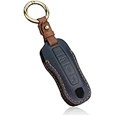 HIBEYO Leather Smart Key Fob Case Full Protection Cover Compatible with Porsche 911 Cayenne Macan Panamera Taycan 3 4 Button Keyless Entry Remote Shell Accessories-(3 button Blue