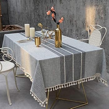 TEWENE Tablecloth, Rectangle Table Cloth Cotton Linen Wrinkle Free Anti-Fading Tablecloths Washable Embroidery Table Cover for Kitchen Dinning Party (Rectangle/Oblong, 55''x86'',6-8 Seats, Gray)