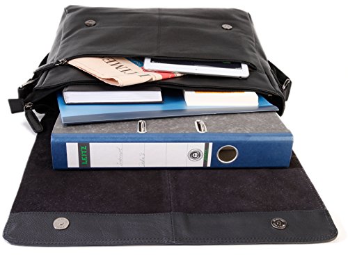 LEABAGS Oxford - Messenger Bag Briefcase Laptop Bag 13 Inch Genuine Leather - OnyxBlack - Thumbnail 5