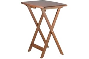 Oakestry 4-Pc Portable Dylan Wooden Snack Table Teak Finish Foldable Lightweight Space Saving Multipurpose Tray Indoor & Outdoor Laptop Stand Side Dinner Desk for Home Office Bedroom or Living Room