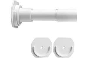 Luvenia Closet Rod White, 30 to 64 Inch No Drilling Adjustable Closet Rods for Hanging Clothes Heavy Duty Metal Closet Poles for Wardrobes Closet, Bathroom, Windows(with Holder)