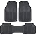 All Weather Solid Black Rubber Trimmable Front & Rear 3 Pieces Universal Car Van Truck Floor Mats Set