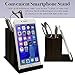 Elegant Eyeglass Glasses Holder Phone Stand – Premium Black Faux Leather, Soft Velvet Lining, Non Skid Felt Bottom - Multipurpose Desktop Organizer for Eyewear, Smart Phone, Pens & Office Supplies