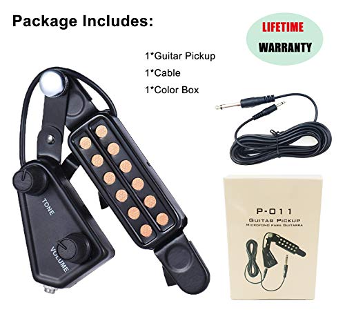 WINGO 12 SoundHole Guitar Pickup Transducer for Acoustic into Electric Guitar with Tone and Volume Control,Cable Length 10' -Black