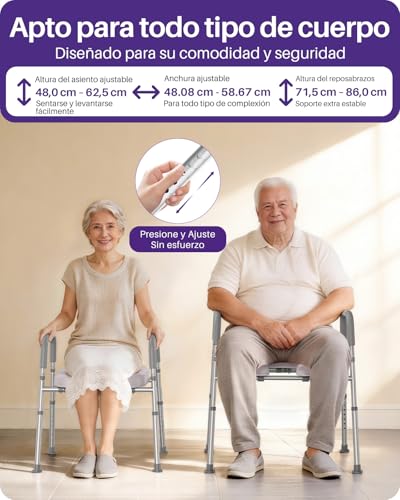 KEKOY Elevador WC adulto con 7 ajustes de altura y 3 de ancho y reposabrazos. Montaje sin herramientas, el alzador WC adulto es compatible con la mayoría de inodoros, ideal para mayores, Gris