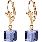 Austrian Crystal Cube Drop Earrings for Women Leverback Dangle Earrings 14K Gold Plated Hypoallergenic Jewelry