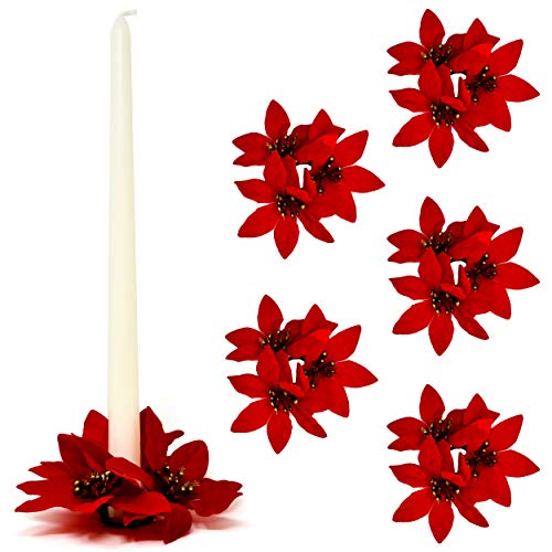 image for Gift Boutique Christmas Taper Candle Ring Decorative Red Poinsettia, S