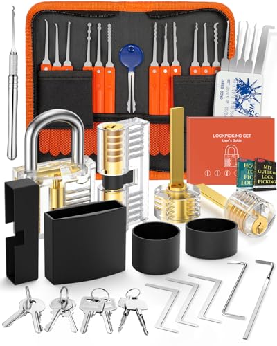 30+4 Piece Eventronic 30 Piece Lock Picking Kit, Training Tools with 4 Transparent Lock Padlocks, for Beginner and Pro Locksmiths