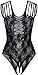 LATUD Women's Babydoll Lingerie Fishnet Crochless Bodysuit Body Stockings, Black, One Size