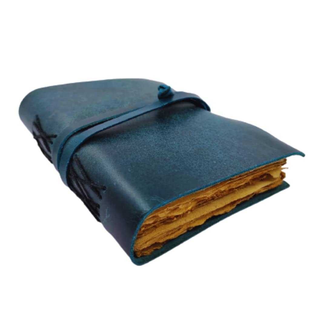 OVERDOSE Deckle Blue Leather Journals - Vintage Leather Journal Travel Sketch Writing Diary Leather Bound Notebook Sketchbook Book of Shadows Handmade Size - 6X8 inches | 15x20 cm