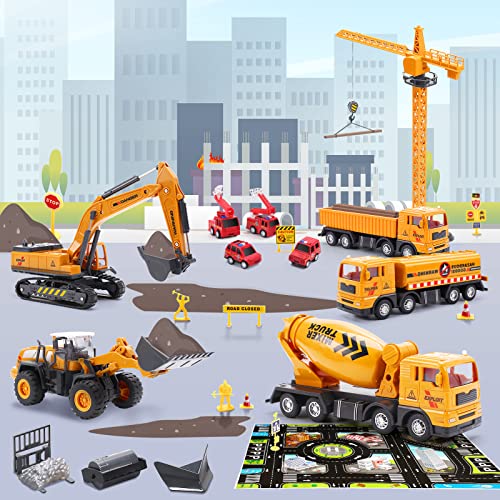 skirtoy Kids Construction Vehicles Playset with Playmat, 18" Crane Toy