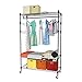 Homdox Garment Rack with 3 Tier Wire Adjustable Shelves, Rolling Clothes Rack Heavy Duty, 1 Hanging Rod, 2 Side Hooks, Black