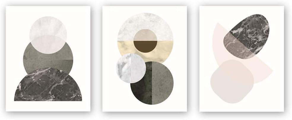 Unframed Modern Mid Century Art Poster Abstract Geometry Art Print,Set of 3（8’’x10’’） Geometric Wall Art Painting Circle Mountains Canvas Print for Living Room Wall Decor