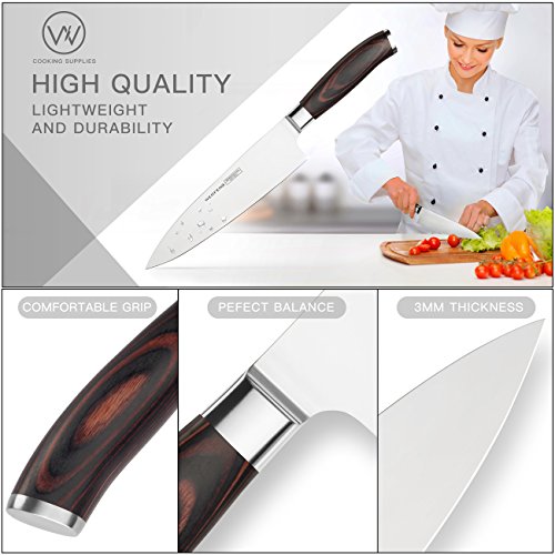 Chef Knife, WENFENG 8 Inch Professional Kitchen Knife,High Carbon Stainless Steel Sharp Knives,Ergonomics Handle,Ultra Sharp knife for Home and Restaurant (sliver)