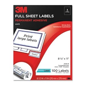 Amazon.com : 3M Permanent Adhesive Full Sheet Labels, 8.5 x 11 Inches ...