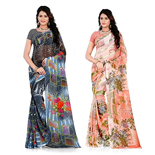 Georgette Saree with Blouse Piece (Pack of 2) (COMBO_1285_1287_Multi_One Size)