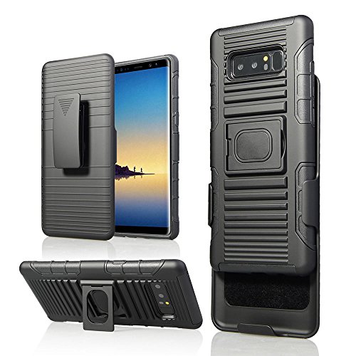 Galaxy Note 8 Case, Telegaming [5 functions in 1] Magnetic Suction Heavy Duty Shock Absorption Armor Case With Ring Kickstand Belt Swivel Clip Holster Cover For Samsung Galaxy Note 8 Black