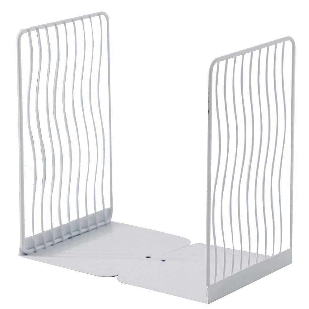 SIPLIV Minimalist Style Bookends Metal Adjustable Books Holder Stand Book Rack Desk Bookend - Curve, White