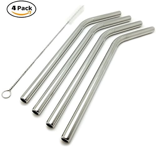 Yuzuo Offical 18/8 Stainless Steel Straws,FDA-approved Durable Reusable Metal 8.5inch X 8mm Bent Drinking Straws Set of 4 for 20oz YETI RTIC OZARK Tumbler Cups and 1 Cleaning Brush Included
