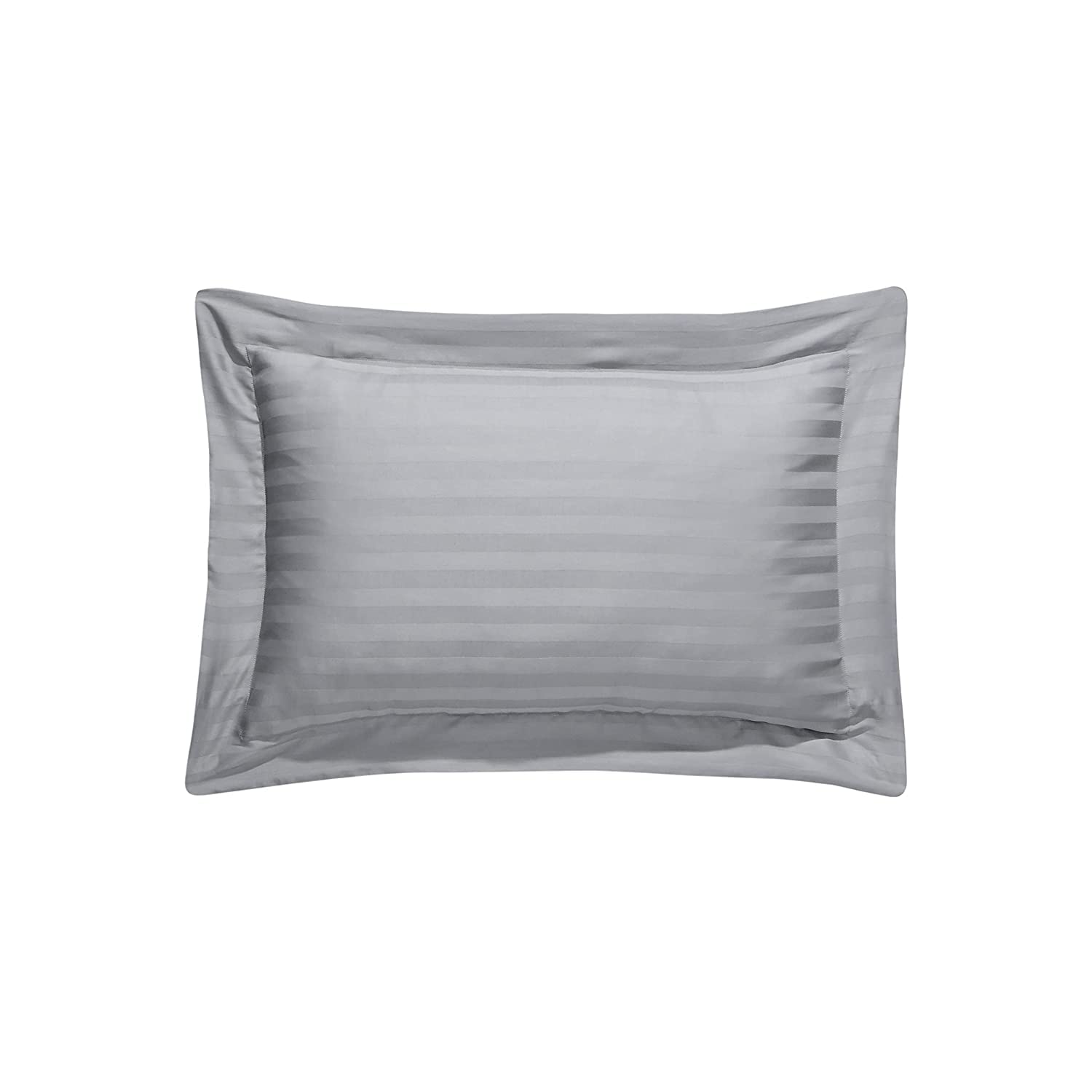 Sleepdown Hotel Quality Oxford Pillowcases 100% Cotton Satin Stripe 2 Pack Luxury Pillow Covers Super Soft - Grey - (63cm x 89cm +7cm),