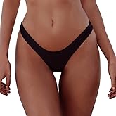 SherryDC Women's Sexy Cheeky Thong Brazilian Cut Low Rise High Leg Bikini Bottom