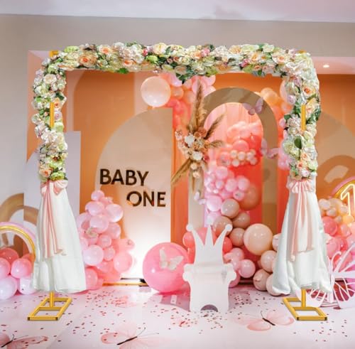 6.6FT x 6.6FT Gold Wedding Arches for Ceremony Square Metal Balloon Arch Stand Rectangular Backdrop Stand for Anniversary Birthday Party Bridal Shower Home Indoor Outdoor Decoration