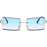 Rectangle Sunglasses for Men/Women Small Rimless Square Shade Eyewear