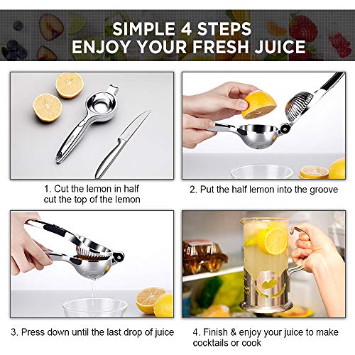 OneBom Lemon Juicer, Stainless Steel Lemon Lime Squeezer Handheld Press, with 2 Orange Peelers,Premium Long Lasting Citrus Juicer - Thumbnail 4
