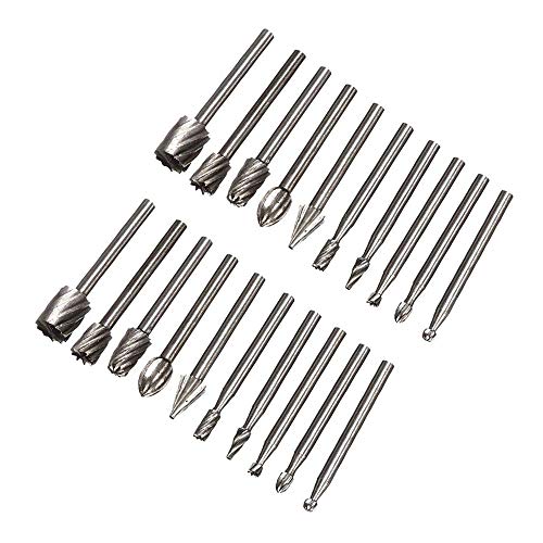 Bestgle 20pcs 1/8"Shank HSS Routing Router Bits Burr Woodworking Milling Cutter Rotary Tools for Dremel Carving Engraving DIY Wood Working Tool, 10 Sizes, 2 Sets