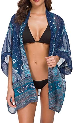 WEIYAN Women's Summer Tops Loose Chiffon Kimono Cardigan Beach Swim Cover up Blouse